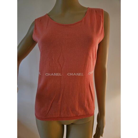 Cute Chanel Coral pink Logo Printed Sleeveless Top M sz - Picture 5 of 13
